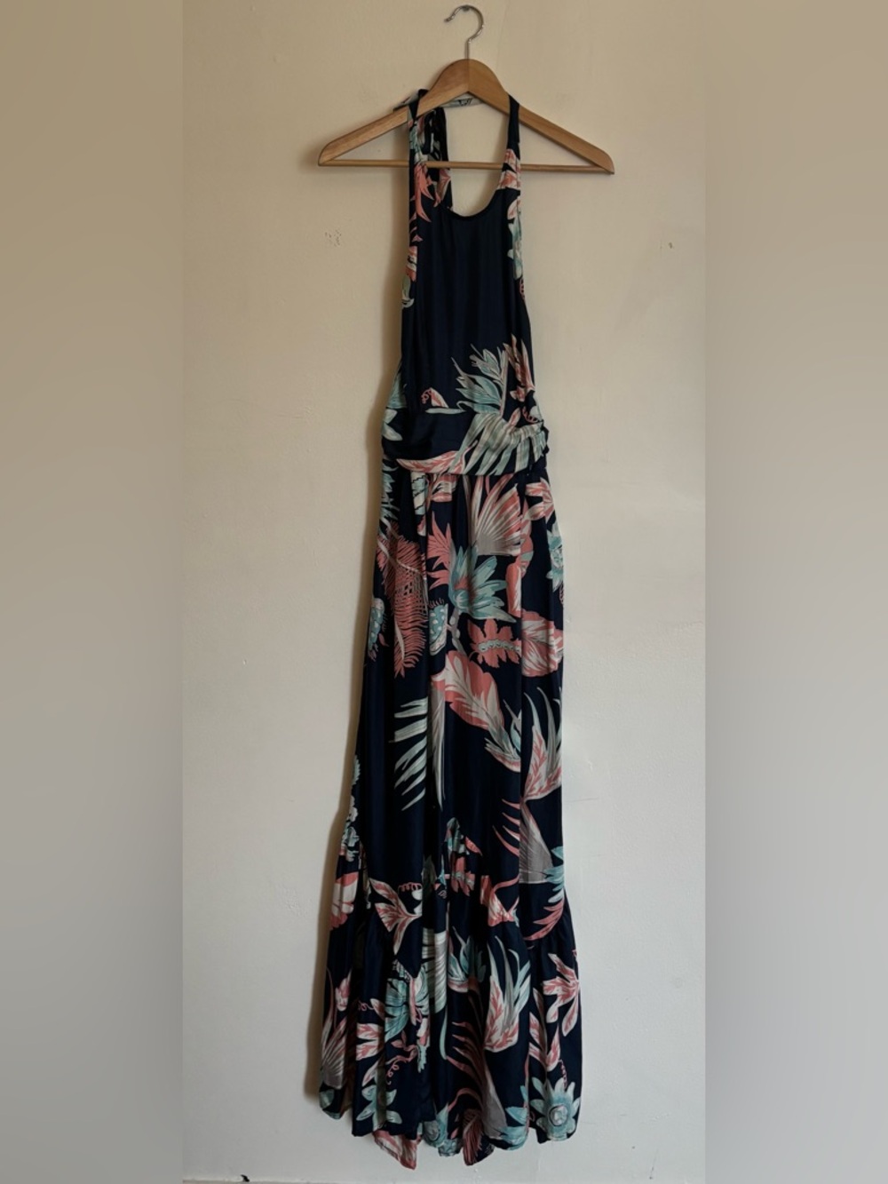 Bajanan 100% Silk Floral Halter Maxi Dress Size Small
